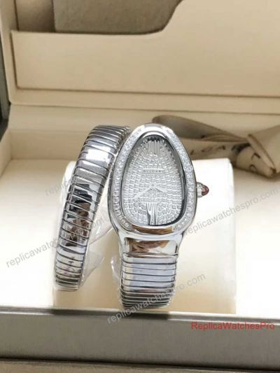 Replica B Serpenti Womens Watches - Snake Bracelet Watch - SS Diamond Dial